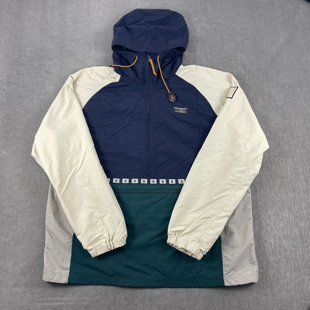 L.L.Bean Mens Large Blue Anorak Jacket Colorblock Hooded Pullover 519923
